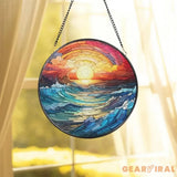 Beach Sunset Stained Glass Beach Window Hangings Beach Lover Home Decor Beach Sunrise Suncatcher Beach Glass Ornament