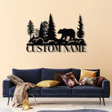 Bear and Forest Custom Metal Sign with Name Personalized LED Backlit Wall Art Perfect Rustic Cabin Decor or Outdoor