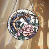 Bearded Dragon Stained Glass Suncatcher Lizard on Rock Under Cherry Blossom Tree Reptile Pet Window Panel Nature Decor