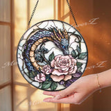 Bearded Dragon Stained Glass Suncatcher Lizard on Rock Under Cherry Blossom Tree Reptile Pet Window Panel Nature Decor