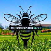 Bee Garden Sign Metal Stake Personalized Bee Family Name Yard Sign Outdoor Door Garden Decor Bee Metal Sign Gift for