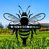 Bee Garden Sign Metal Stake Personalized Bee Family Name Yard Sign Outdoor Door Garden Decor Bee Metal Sign Gift for