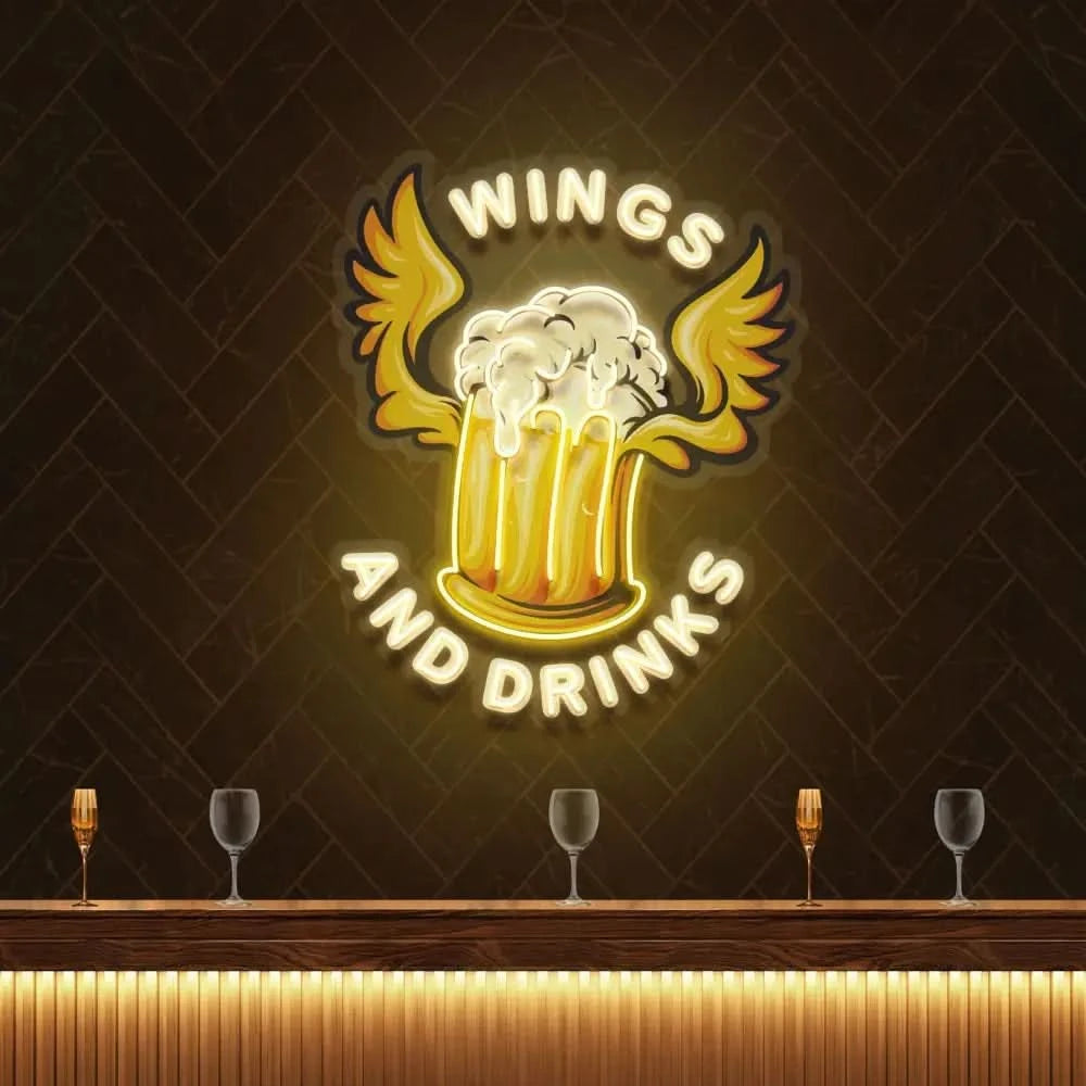 Beer Drinks and Wings Mascot Artwork Led Neon Sign Light