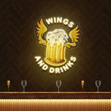 Beer Drinks and Wings Mascot Artwork Led Neon Sign Light