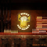 Beer Drinks and Wings Mascot Artwork Led Neon Sign Light
