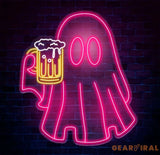 Beer Ghost Neon Sign - Bar Neon LED Sign Beer Lover Pub Decor Welcome Sign for Men Light Up Basement or Outdoor Bar