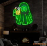 Beer Ghost Neon Sign - Bar Neon LED Sign Beer Lover Pub Decor Welcome Sign for Men Light Up Basement or Outdoor Bar