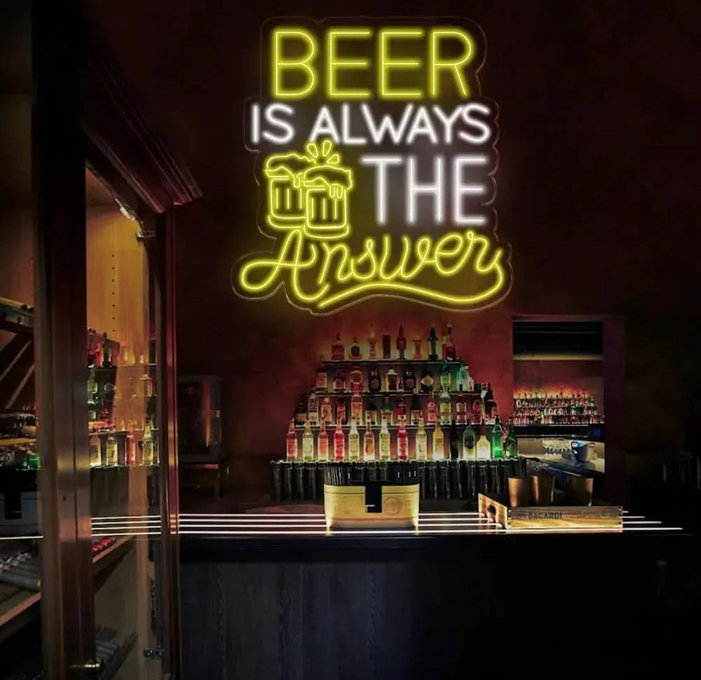 Beer Is Always The Answer Pub Bar Neon Sign Home Bar Pub Club Signs Wall Decoration Home Living Room Decor Bistro Signs