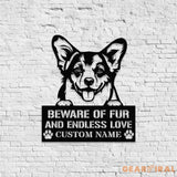 Beware of Corgi Metal Name Sign With LED Lights Personalized Letter Last Name Dog Lover Metal Sign Dog Metal sign