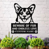 Beware of Corgi Metal Name Sign With LED Lights Personalized Letter Last Name Dog Lover Metal Sign Dog Metal sign