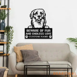 Beware of Golden Metal Name Sign With LED Lights Personalized Letter Last Name Dog Lover Metal Sign Dog Metal sign