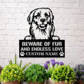 Beware of Golden Metal Name Sign With LED Lights Personalized Letter Last Name Dog Lover Metal Sign Dog Metal sign