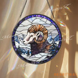Bighorn Sheep Stained Glass Suncatcher Mountain Wildlife Window Panel Ram Decor for Nature Lovers Rustic Cabin or Lodge