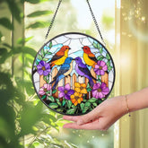 Bird Family Glass Window Ornament for Mom Colorful Hanging Light Catcher Floral Spring Decor Mother’s Day Gift Nature