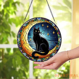 Black Cat on Moon Stained Glass Suncatcher Window Hangings Cat Owner Gift Gift for Cat Mom Stained Glass Decor Mother’s