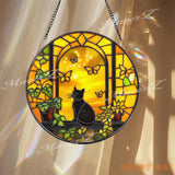 Black Cat Stained Glass Suncatcher Sunlit Window Butterfly Decor Cozy Cat Lover Glass Panel Fall Yellow Window Art