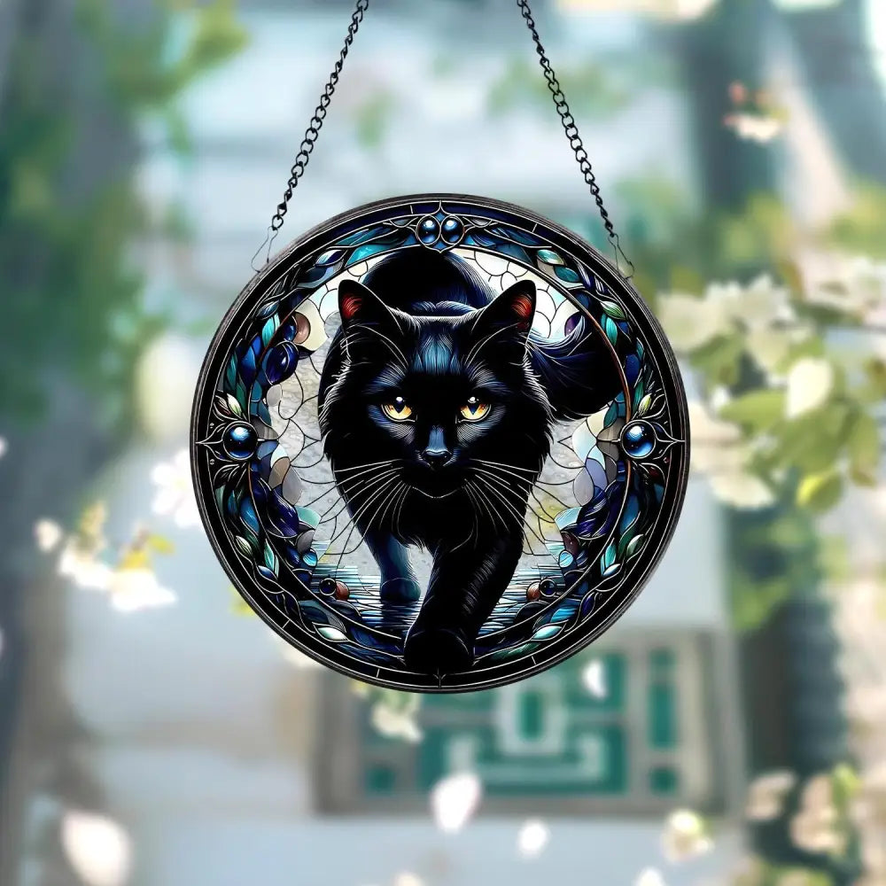 Black Cat Stained Glass Suncatcher Cat Wall Hanging Cat Ornament Cat Decor Cat Lovers Cat Memorial Indoor Decor Gift