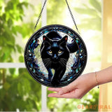 Black Cat Stained Glass Suncatcher Cat Wall Hanging Cat Ornament Cat Decor Cat Lovers Cat Memorial Indoor Decor Gift