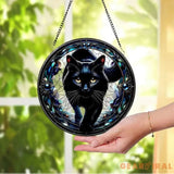 Black Cat Stained Glass Suncatcher Cat Wall Hanging Cat Ornament Cat Decor Cat Lovers Cat Memorial Indoor Decor Gift