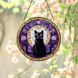 Black Cat Stained Glass Suncatcher Cat Wall Hanging Cat Ornament Cat Decor Cat Lovers Cat Memorial Indoor Decor Gift