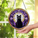 Black Cat Stained Glass Suncatcher Cat Wall Hanging Cat Ornament Cat Decor Cat Lovers Cat Memorial Indoor Decor Gift