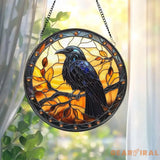 Black Raven Stained Glass Suncatcher – Gothic Crow Window Hanging Unique Bird Decor Witchy Home Accent Housewarming