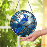 Blue Jay Glass Suncatcher Flower Glass Art Blue Jay Window Hangings Blue Jay Lover Gift Bird Wall Hanging Mother’s Day