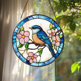 Bluebird Stained Glass Suncatcher Bird Window Hanging Decor Nature-Inspired Gift Bluebird House Accent Garden or Home