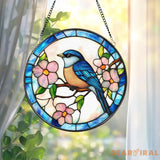 Bluebird Stained Glass Suncatcher Bird Window Hanging Decor Nature-Inspired Gift Bluebird House Accent Garden or Home