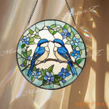 Bluebirds Stained Glass Suncatcher Lovebird Window Panel Romantic Bird Couple Decor Nature-Inspired Blue Floral Gift