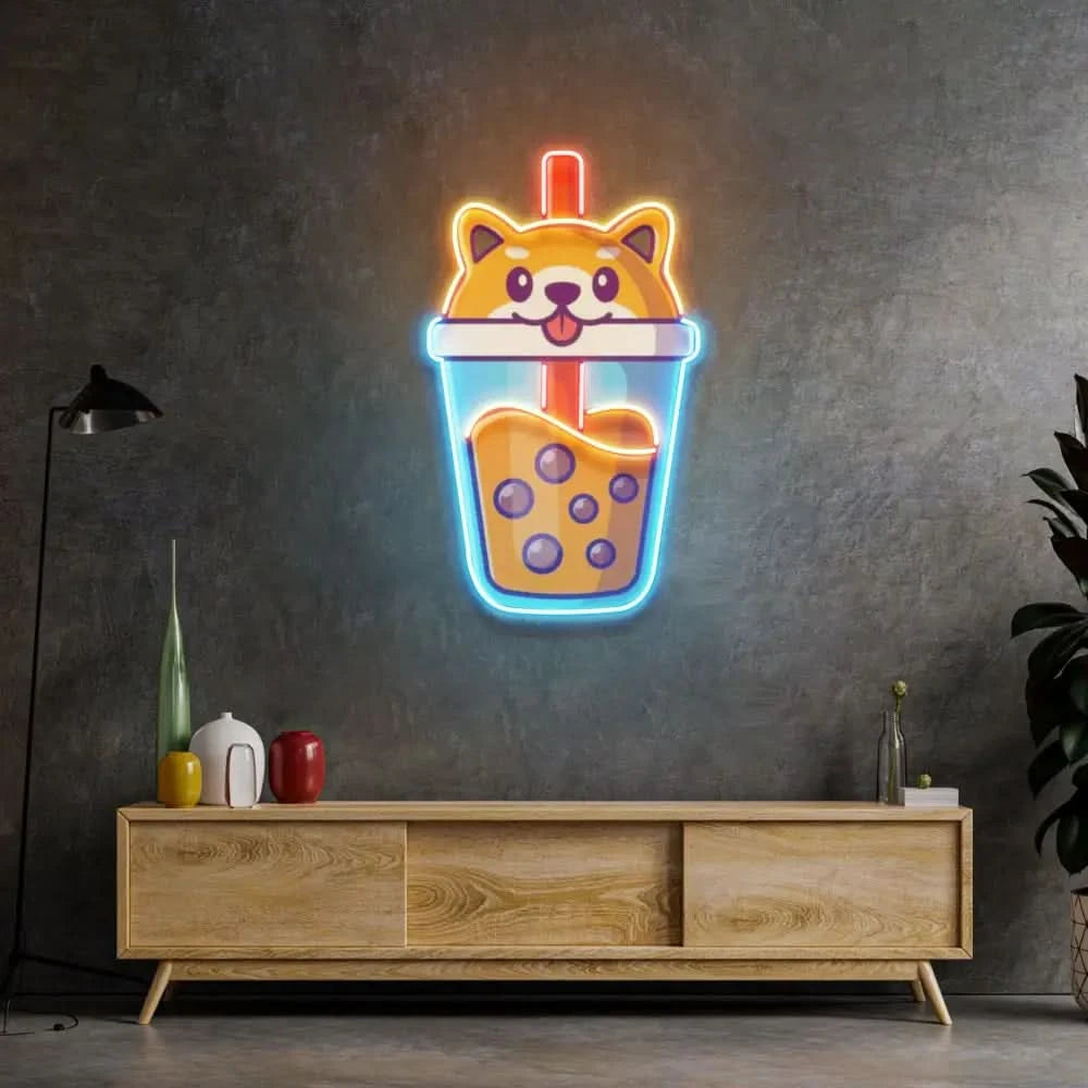 Boba Milktea Dog Led Neon Acrylic Artwork