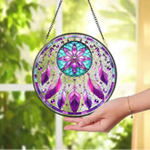 Boho-Chic Purple Feather Dream Catcher Suncatcher Colorful Serenity Suncatcher Window Hanging Indoor/Outdoor Decor