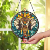 Boho Elephant Stained Glass Suncatcher Mandala Elephant Window Decor Tribal Glass Art Spiritual Jungle Animal Gift
