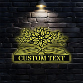 Book Lovers Monogram Metal Sign Personalized Family Name Led Metal Sign Outdoor Door Decor Book Wall Art Gift for