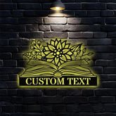 Book Lovers Monogram Metal Sign Personalized Family Name Led Metal Sign Outdoor Door Decor Book Wall Art Gift for