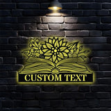 Book Lovers Monogram Metal Sign Personalized Family Name Led Metal Sign Outdoor Door Decor Book Wall Art Gift for