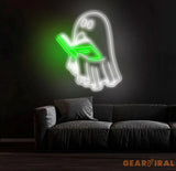 Bookworm Ghost Neon Sign Cute Reading Ghost LED Light Custom Reading Neon Sign for Book Lovers Ghost Neon Light for