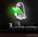 Bookworm Ghost Neon Sign Cute Reading Ghost LED Light Custom Reading Neon Sign for Book Lovers Ghost Neon Light for