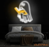 Bookworm Ghost Neon Sign Cute Reading Ghost LED Light Custom Reading Neon Sign for Book Lovers Ghost Neon Light for