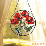 Botanical Poppy Glass Window Hanging Floral Suncatcher Art Handmade Nature Gift for Her Mother’s Day Home Decor Flower