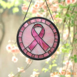Breast Cancer Awareness Glass Suncatcher Pink Ribbon Window Hanging Gift for Survivors Inspirational Decor,Support