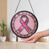 Breast Cancer Awareness Glass Suncatcher Pink Ribbon Window Hanging Gift for Survivors Inspirational Decor,Support