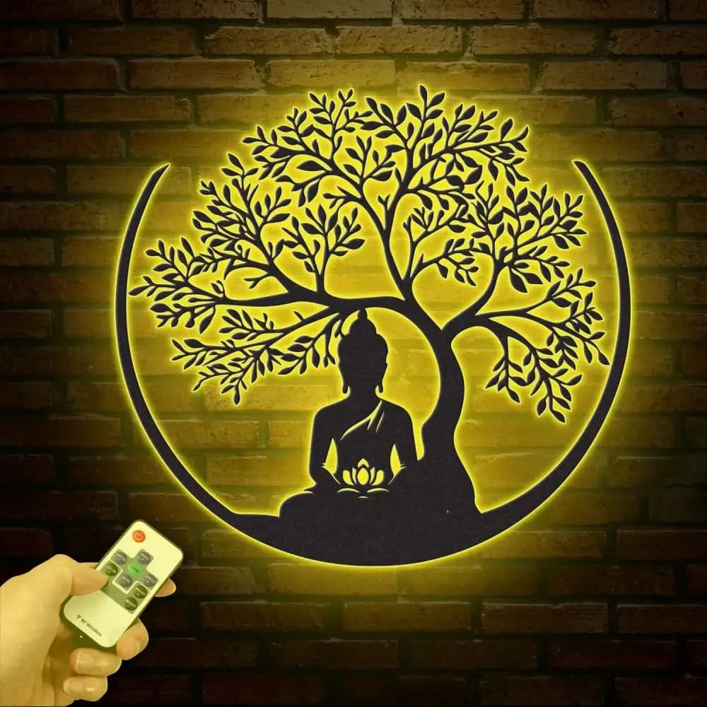 Buddha Metal Wall Art Buddha Tree of Life Zen Wall Art Buddha Wall Decor Buddha Om Metal Sign Meditation Decor Gift