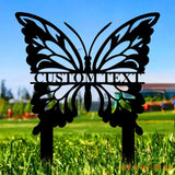 Buffterfly Family Name Garden Metal Stake Personalized Family Name Yard Sign Outdoor Door Garden Decor Garden Art Gift