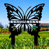 Buffterfly Family Name Garden Metal Stake Personalized Family Name Yard Sign Outdoor Door Garden Decor Garden Art Gift