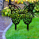 Buffterfly Garden Metal Sign - Garden Yard Decor - Personalized Name Garden Stake Butterfly Garden Art Metal Yard Art