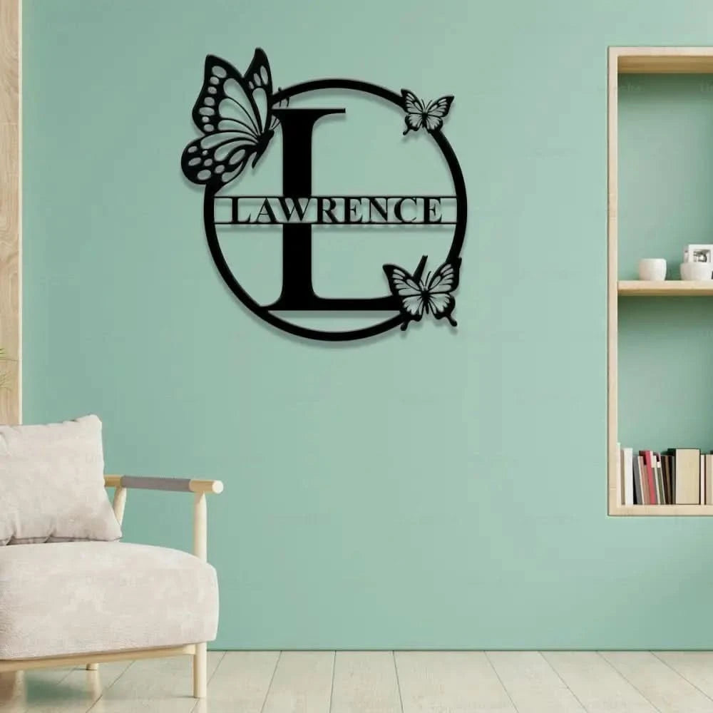Buffterfly Personalized Family Name Metal Art Name Sign Closing Gift Metal Monogram Housewarming Wedding Monogram