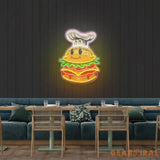 Burger Chef Food Cartoon Character Logo Mascot Artwork Led Neon Sign Light