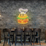 Burger Chef Food Cartoon Character Logo Mascot Artwork Led Neon Sign Light