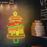 Burger Christmas Tree Neon Sign Custom Hamburger LED Neon Fast Food Coffee Shop Restaurant Bar Decoration Welcome Sign